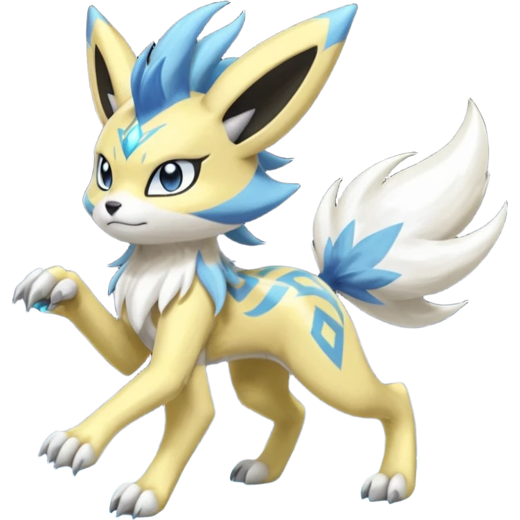 Feral Lightning-patterned Zig-zagged buzzy fuzzy Meloetta-Renamon-Manectric-Luxray-Electrike-Vernid-fusion-hybrid-creature, full body  emoji