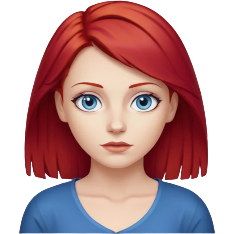 create a woman shrugging emoji, she is white, has blue eyes and cherry red hair emoji