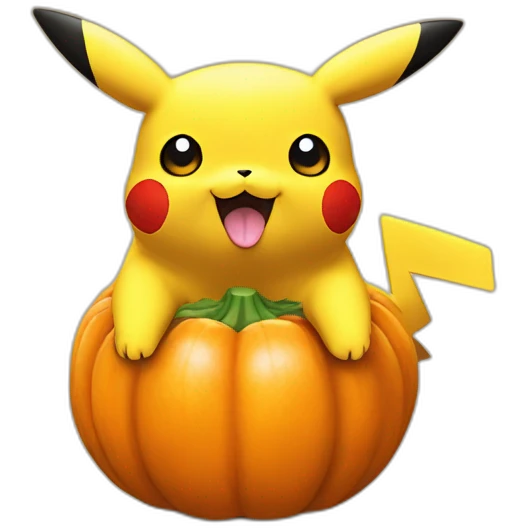 Pikachu holding a chumpkin emoji