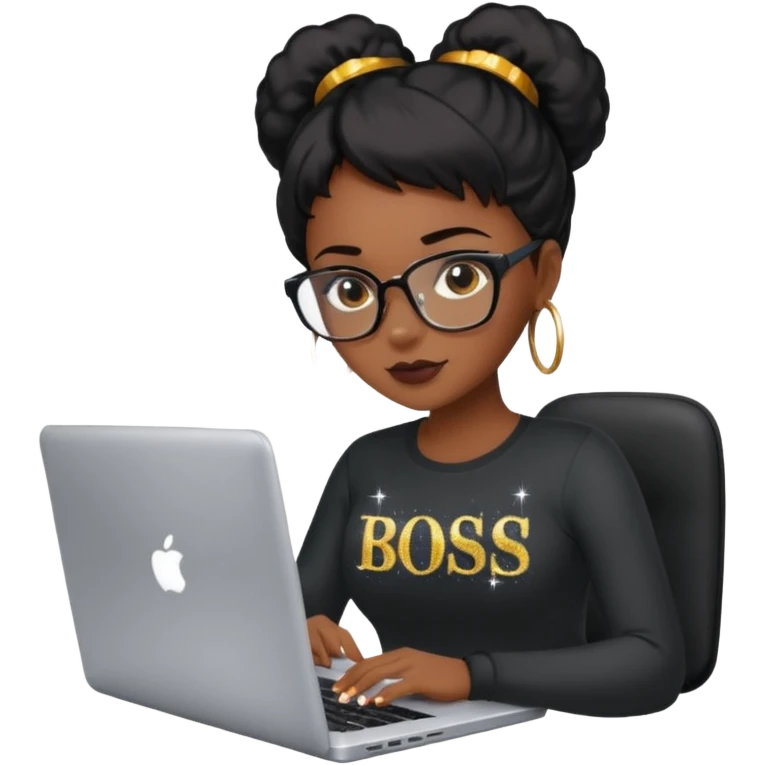 black pretty girl working hard with sparkles on laptop "boss lady" spelled out on shirt emoji