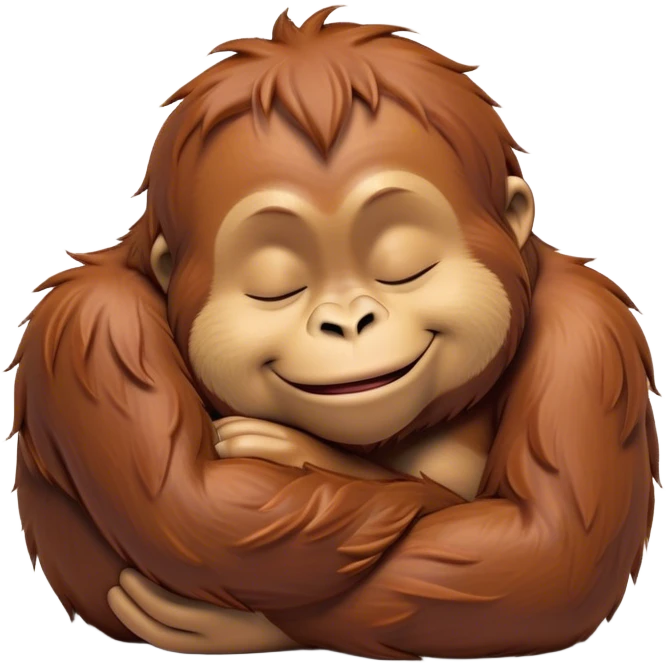 Meme-Worthy cute Sleeping Orangutan Portrait Emoji, Head resting peacefully with a contented smile, showcasing luxuriously soft fur and eyes gently closed in serene slumber, Simplified yet comically adorable features, highly detailed, glowing with a soft, drowsy jungle light, high shine, relaxed and utterly lovable, stylized with an air of playful laziness, bright and heartwarming, soft glowing outline, capturing the essence of a sleeping orangutan that feels destined to become the next viral icon of adorable rest! emoji