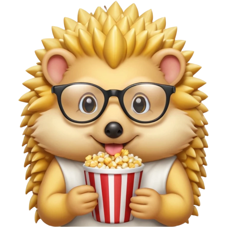 yellow hedgehog with glasses eating pop corn emoji
