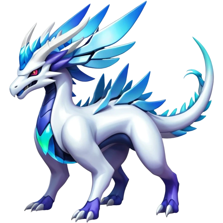 Colorful Iridescent Futuristic Modern Epic Legendary Shiny Cyber-Suicune-Dialga-Reshiram-Creature, (full body) emoji