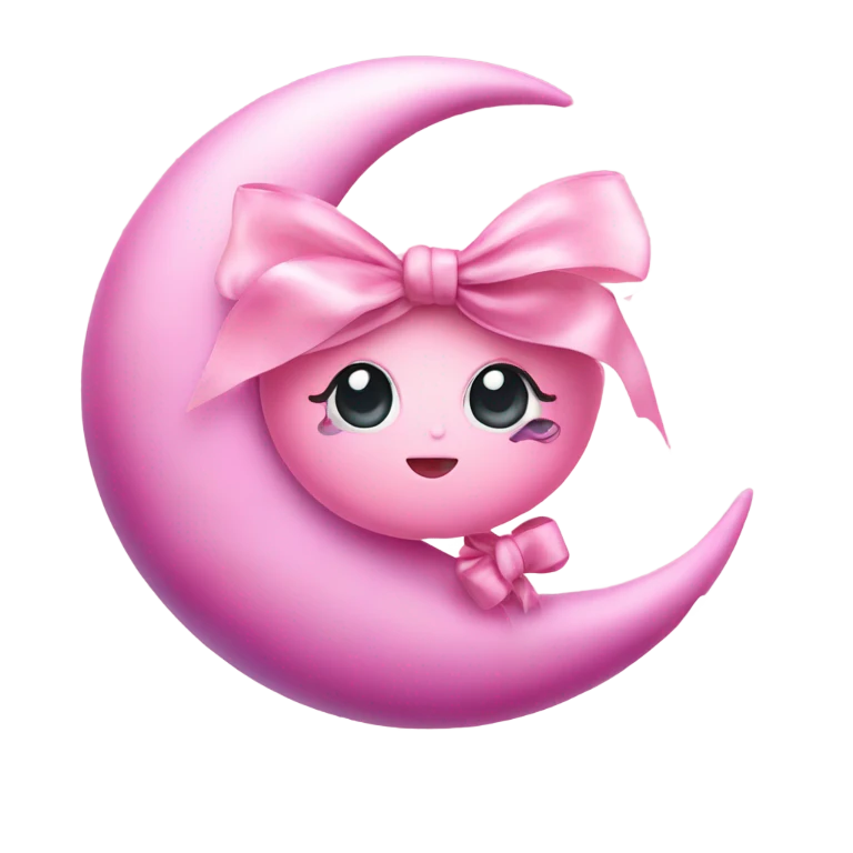 cute pink moon with a bow emoji
