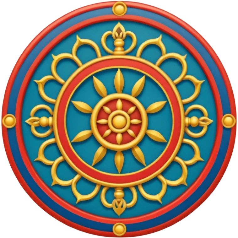 Tibetan Wheel of Life (Bhavachakra) emoji, traditional depiction with six realms, twelve links, and Yama, authentic Tibetan color palette and iconography, simplified for emoji format emoji
