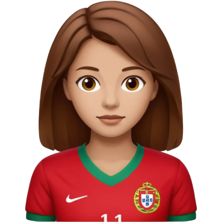 Une femme brune cheveux un peu long et qui a un maillot du portugal emoji