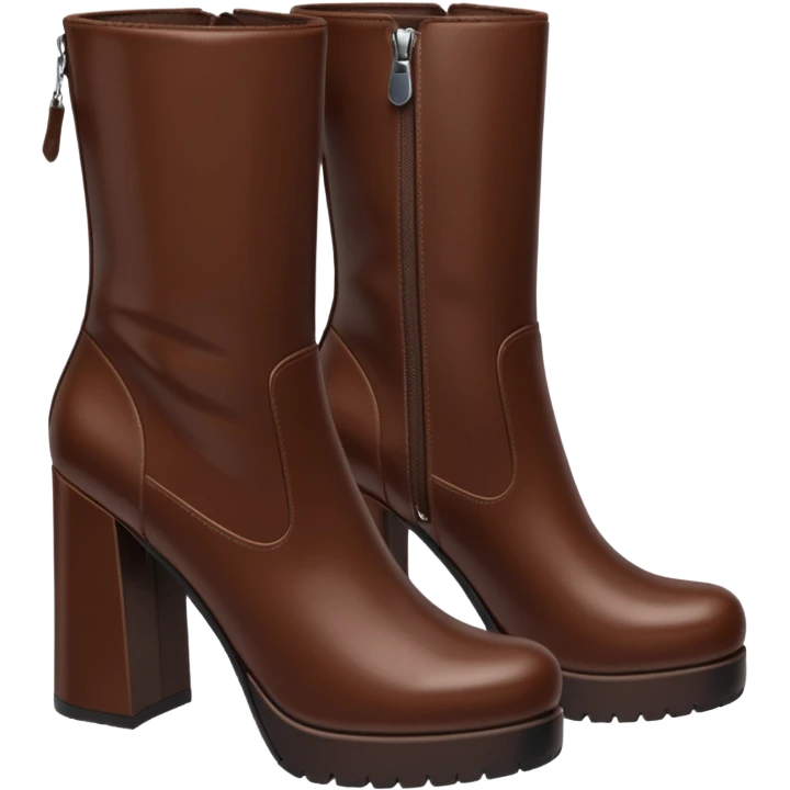 chocolate brown y2k boots block heeled, side zipper emoji