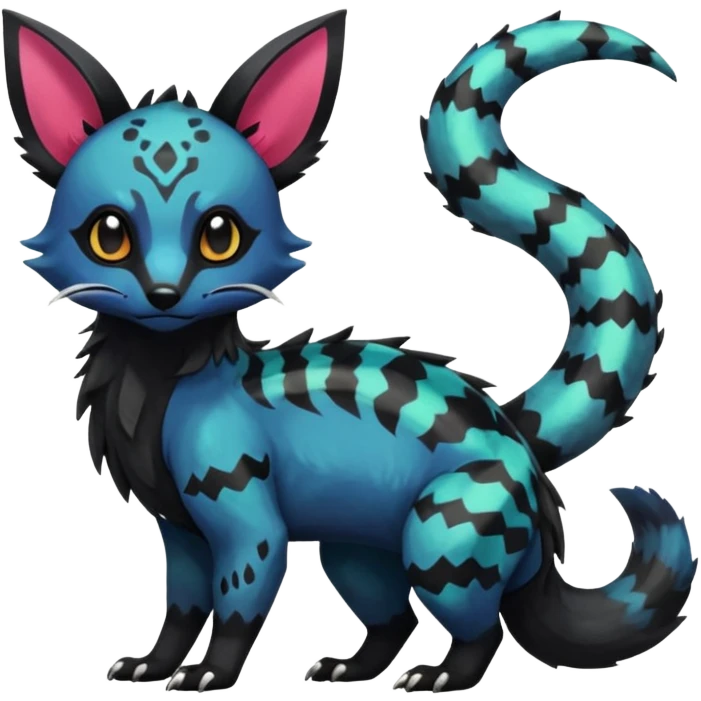 Rare exotic cute epic aesthetic gothic colorful Salandit-Eevee-Civet-species-Fakemon-hybrid-creature, with markings, full body emoji