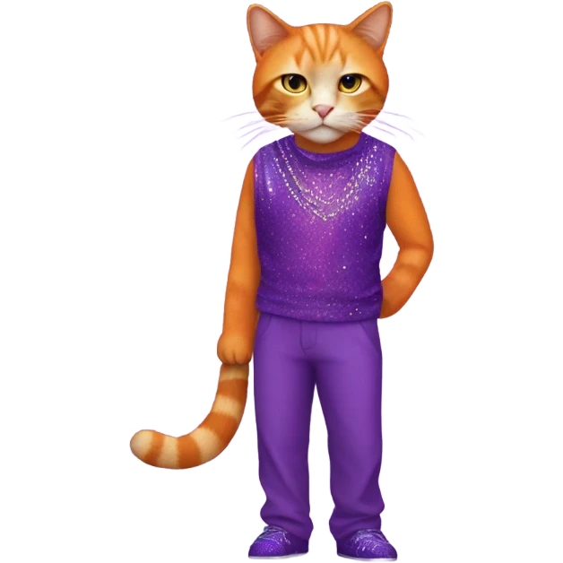 Orange cat in a purple disco outfit emoji