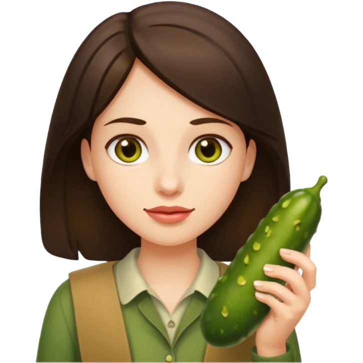 Brunette with pickle emoji