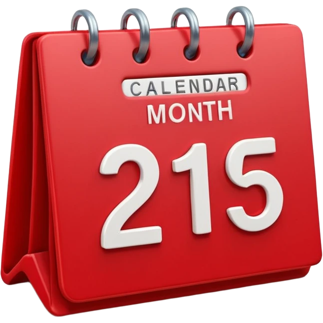 minimalistic Apple-style emoji icon of a calendar in 3D perspective, single date number centered, no text or month name, soft shadows, realistic glossy material, subtle depth, high-resolution, modern flat 3D design emoji