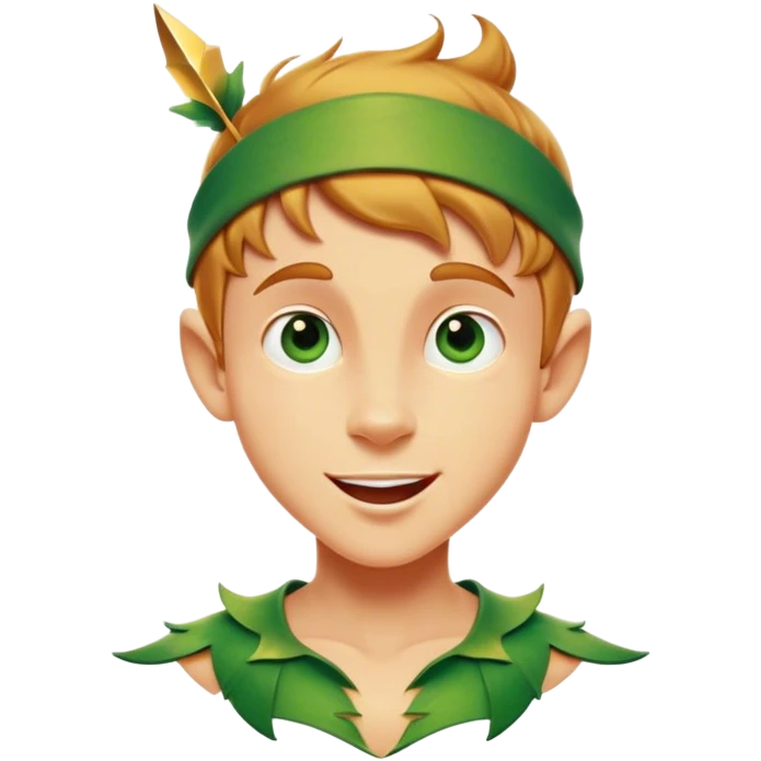 Cinematic Realistic Peter Pan Portrait, head tilted dramatically with an exaggeratedly amused expression, featuring sparkling eyes filled with playful mischief. His iconic outfit is rendered in vivid detail with dynamic shadows, capturing the delightful interplay of bravery and whimsy that defines his timeless character. emoji