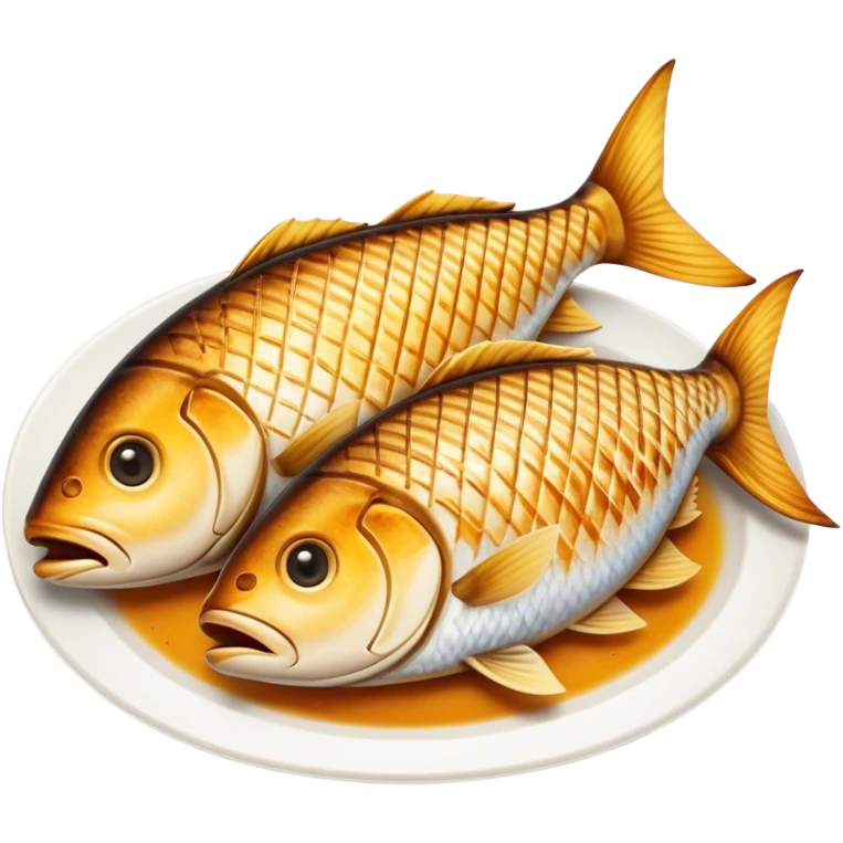 Gradele Cinematic Realistic Gradele Dish Emoji, depicted as 2 perfectly grilled fish with prominent grill marks and a smoky finish, rendered with vivid textures and dynamic, natural lighting. emoji