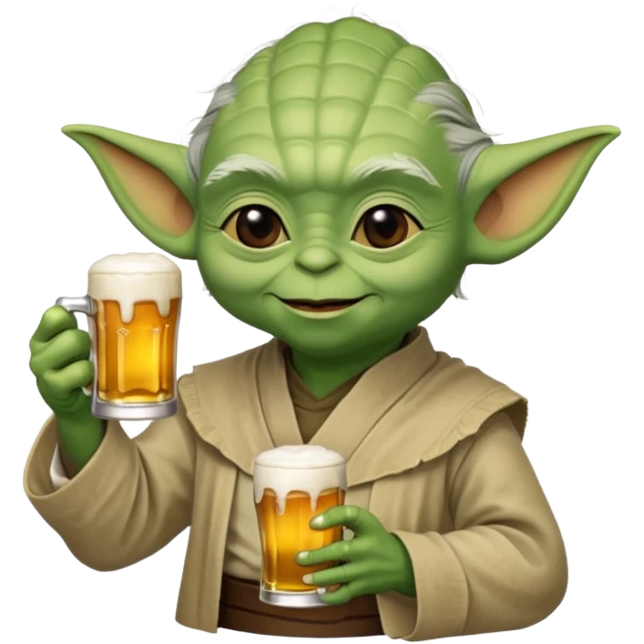 Yoda with a cup of bear emoji