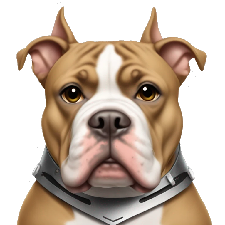 Tan American bully with cropped ears wearing a raiders helmet emoji