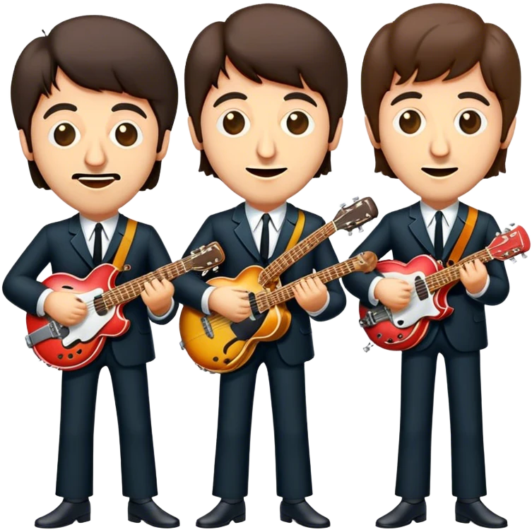 Cinematic Realistic The Beatles Group Emoji, depicted as an iconic band of four exuding playful charisma and musical genius with retro instruments and vibrant expressions, rendered with rich textures and nostalgic dynamic lighting that captures their legendary impact on pop culture. emoji