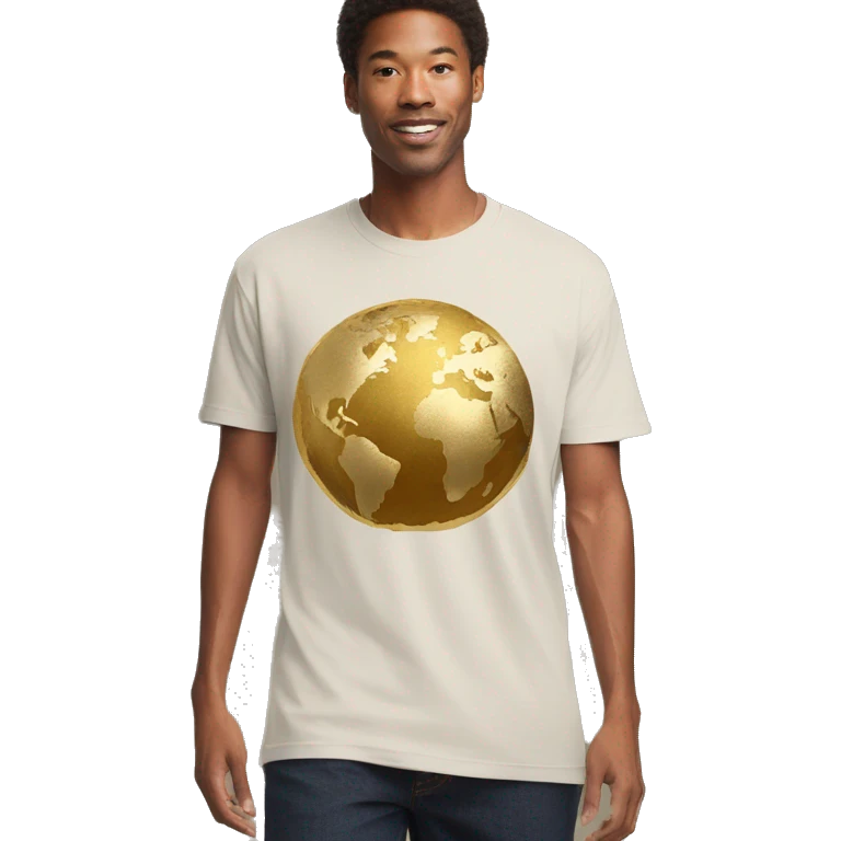 Person wearing T shirt with vintage gilded earth on it emoji