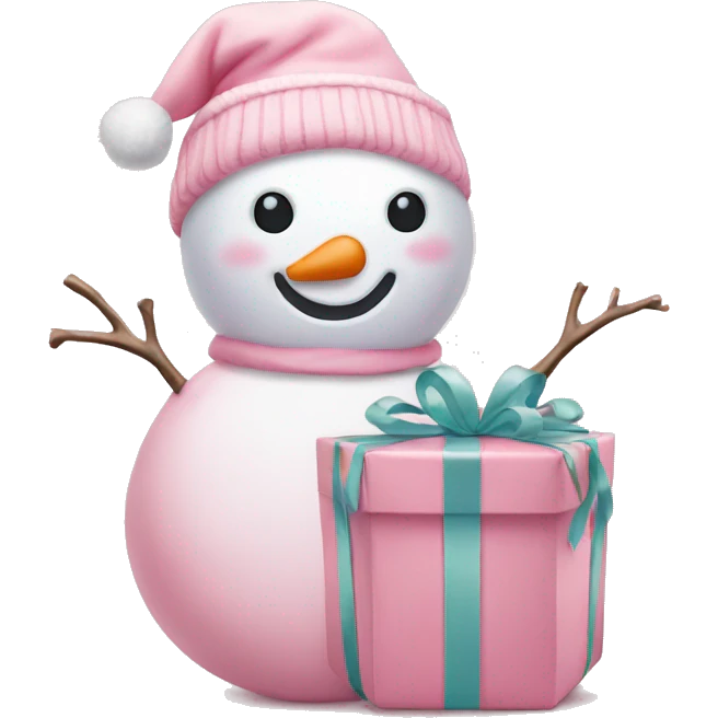pastel pink snowman and gift emoji