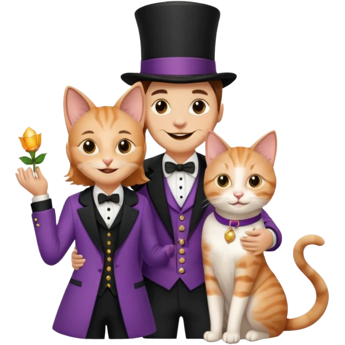 magician couple and their pet cat emoji