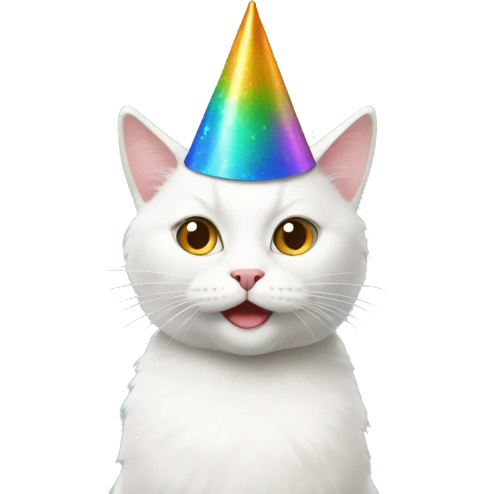 white Cat with a party hat emoji