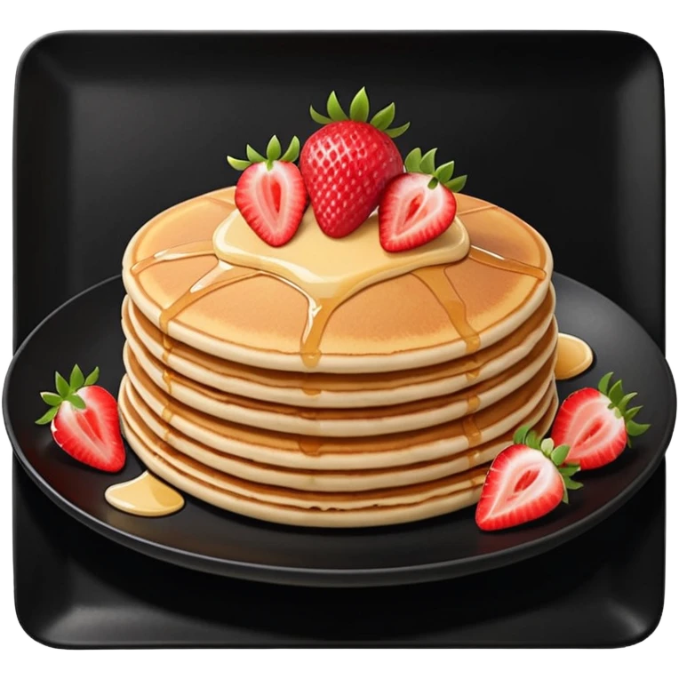 TWO Pancakes with strawberries in a black plate emoji