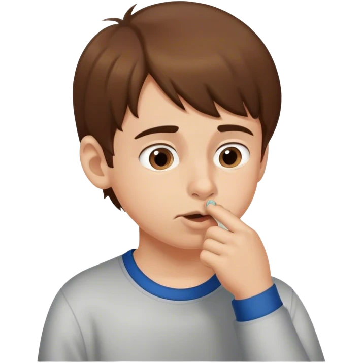 fair skin brown haired boy picking his nose emoji