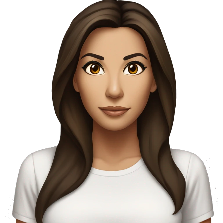 3/4 face, contrasted, shadow, light, Eva Longoria expression, thin nose, brunette woman, hazel eyes, long eyelashes, dark shoulder shaded hair, white t-shirt emoji