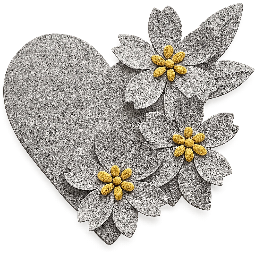 Make the silver accents and details absolutely dominant and overwhelming on the heart with sakura, paper craft style. No background. emoji