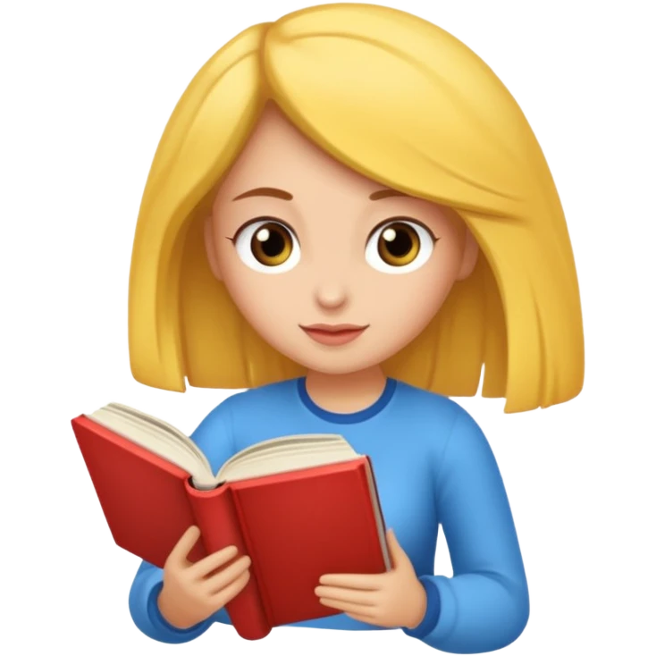Una chica sentada en un puff leyendo un libro emoji