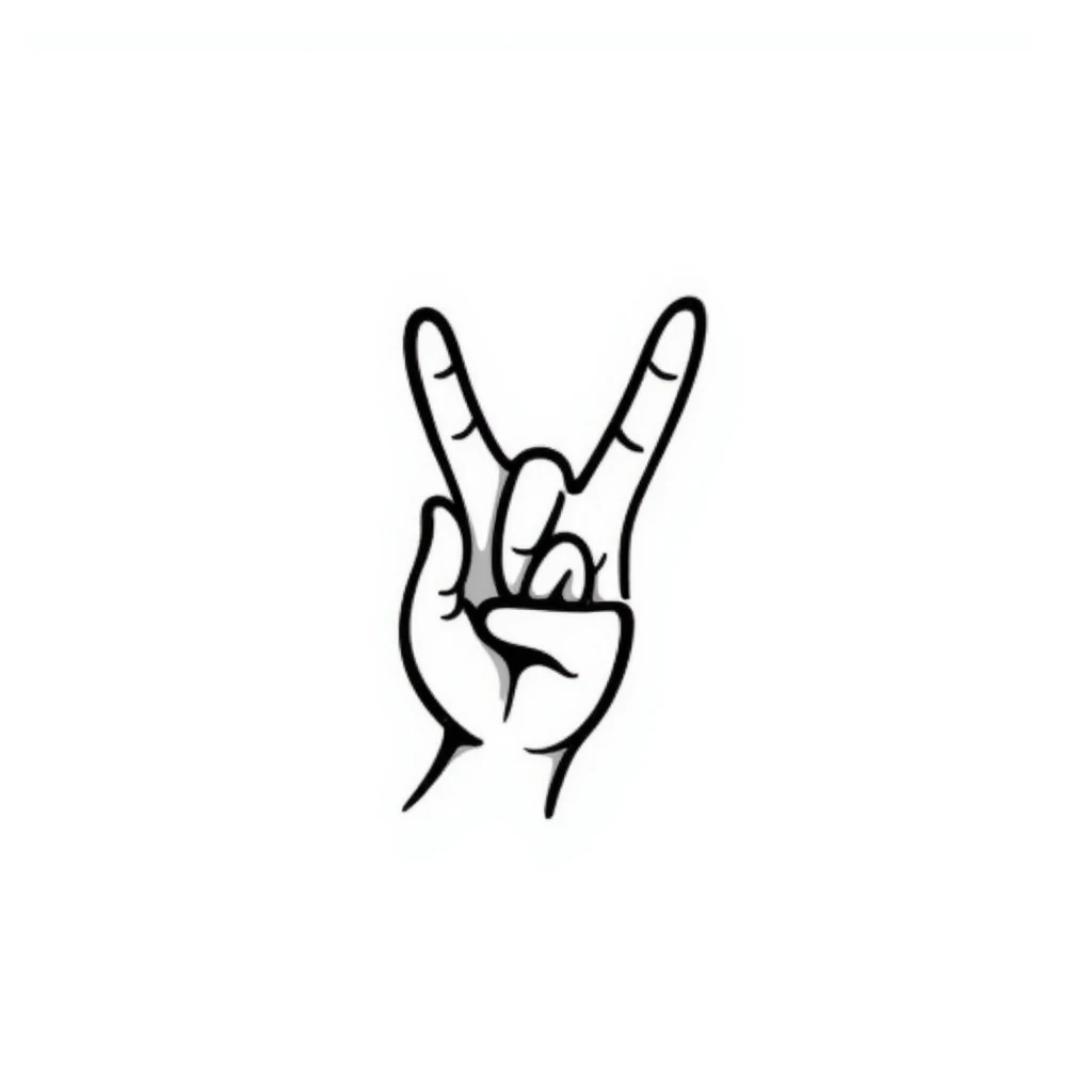 stylized symmetrical hand making rock sign (horns), doodle style, square format, symbol for music marketing course cover emoji
