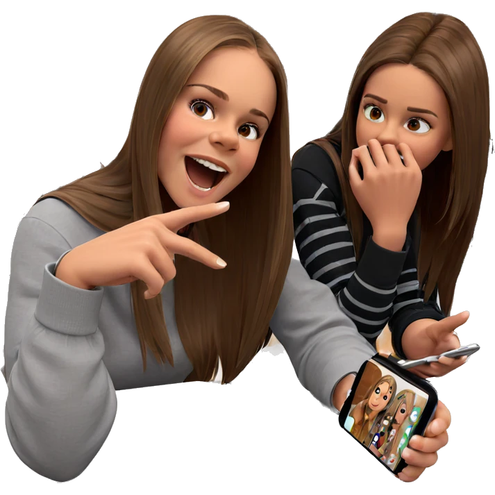 girls chatting indoors with phone emoji