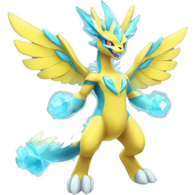 Celestial Godly Powerful Crystallic Colorful Vibrant Colors Flying Advanced Zeraora-Aurorus-Fakémon-Legendary-Pokémon-Creature Full Body emoji