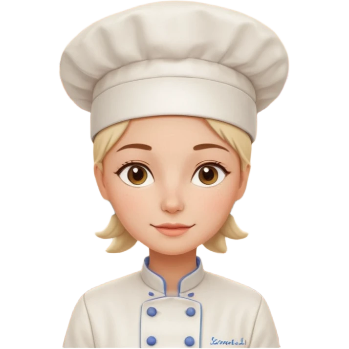 cartoon Apple iOS emoji style woman, pastel colors, Chilean wooden kitchen background, clay pots, warm light, detailed and clean vector art emoji