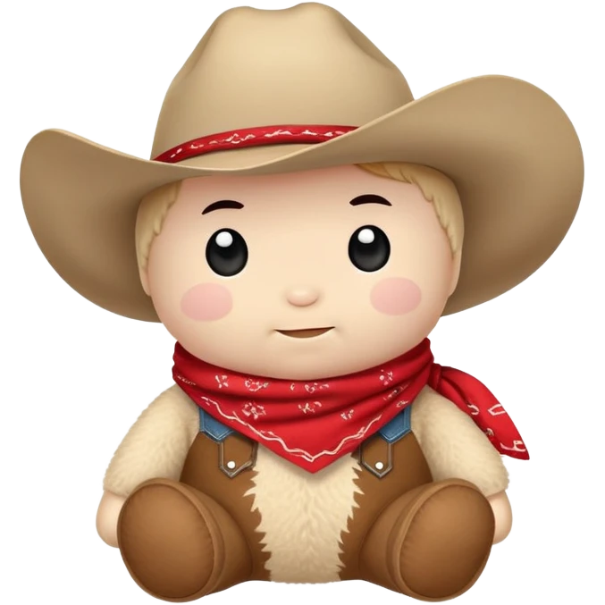 A cuddly baby cowboy plush toy with a red bandana and chubby cheeks emoji