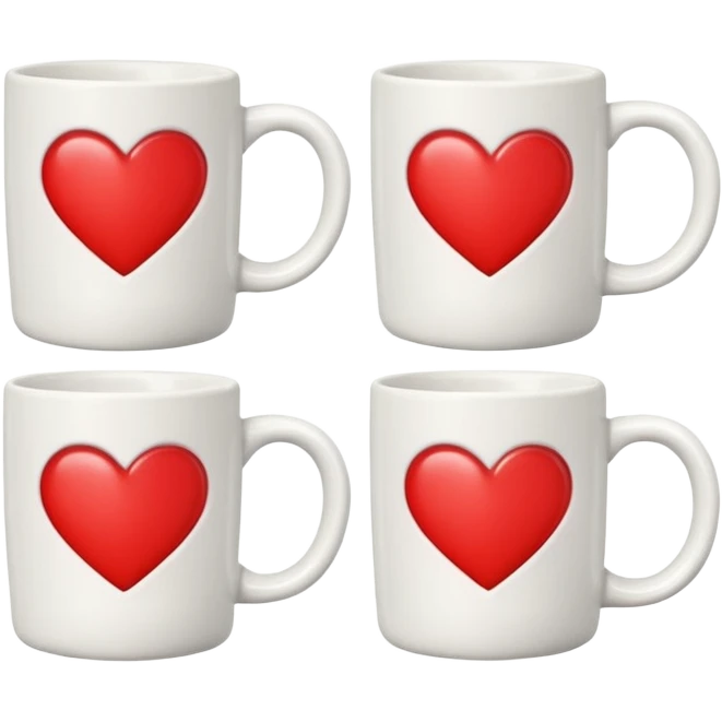 mugs with heart symbol emoji