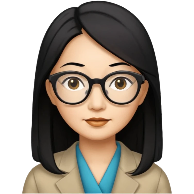 50 yr old asian woman, straight thick long black hair, big black, side part, big glasses emoji