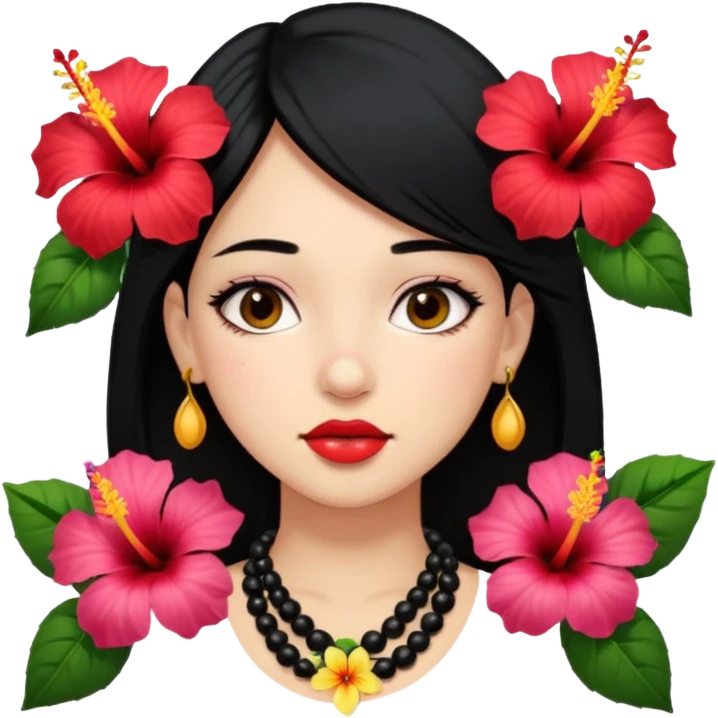 guerita girl with black hair a nose piercing and hibiscus flowers around her neck emoji