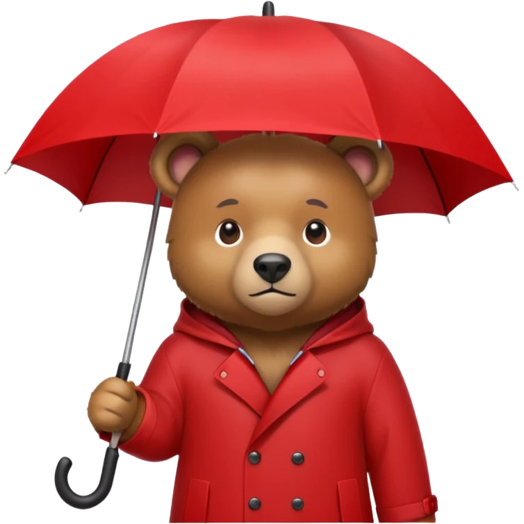 Bear with red umbrella, wearing rain coat emoji