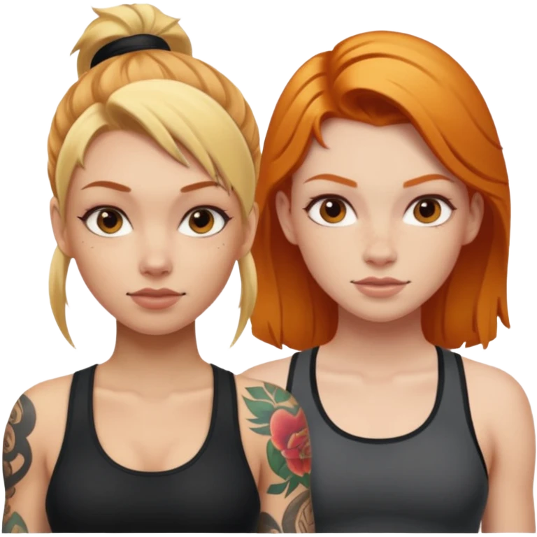 blonde tattoood girl and ginger athleticic girl emoji