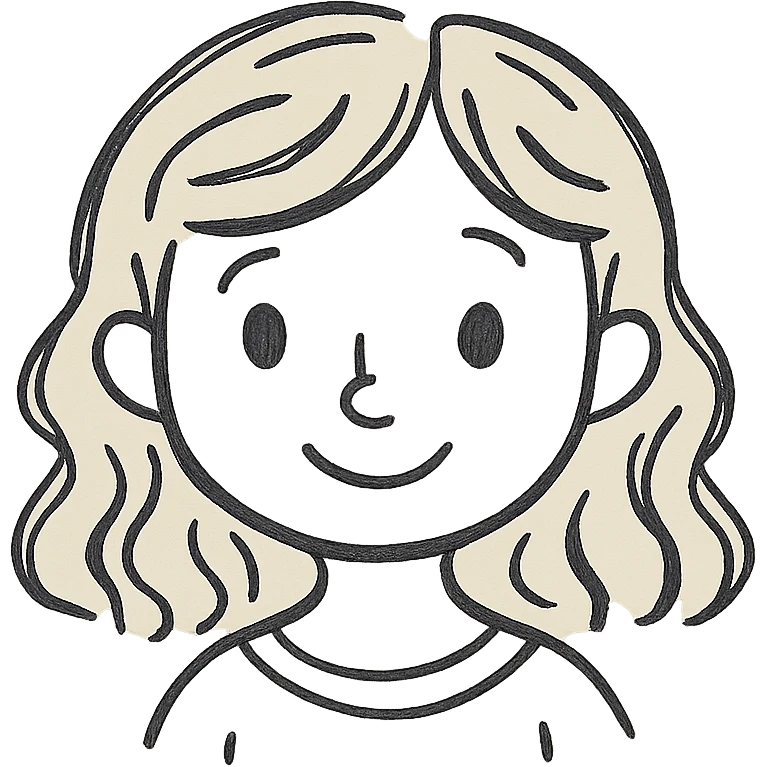 blonde girl with wavy hair and blue eyes, sweet and wholesome, hand-drawn icon style emoji