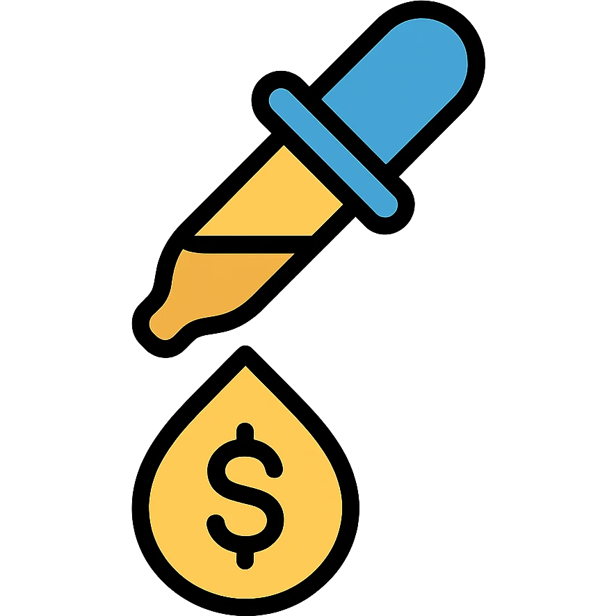 colored icon of a pipette at the top of a golden drop with a dollar sign inside the drop emoji