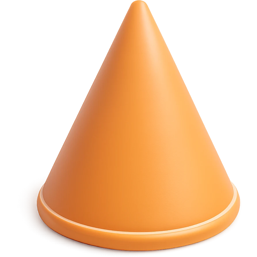 Transform the flat orange cone into a 3D style with realistic shading and depth, maintaining the orange color and black outline, with no background. emoji