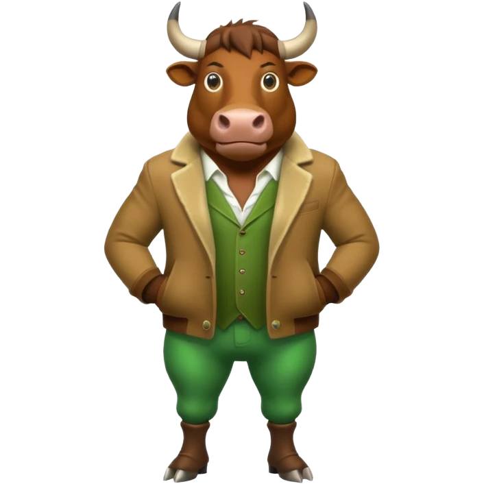 Big green bull full body with brown jacket and big nuts emoji