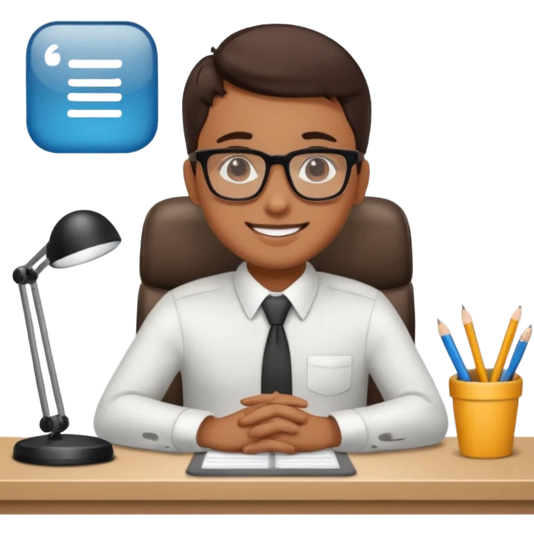 happy employee sitting at a desk emoji