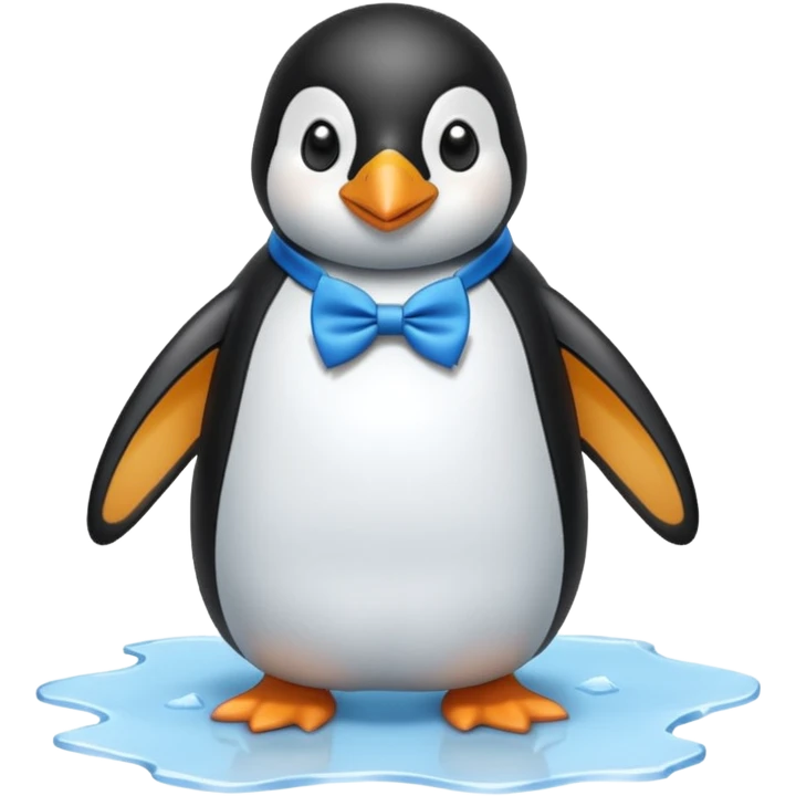 penguin, blue bow tie, standing on small ice melting emoji