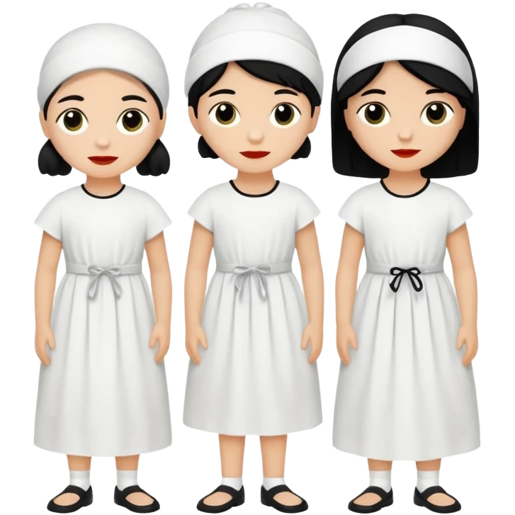 vull un perosnatge estil bimoji que sigui com una nimfa bella i fantasmal amb túniques blanques. Té la pell literalments blanca com el guix, cabell platejat, un nas llarg, ulls negres grans i llavis carmesí. que estigui somrient sense arrecades i roba vermella i blanca emoji