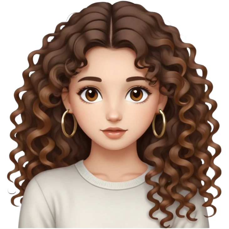 cute girl long brunette balayage curly/wavy not voluminous hair, brown eyes, hoop earrings, natural pretty clean makeup: doing hip thrusts emoji