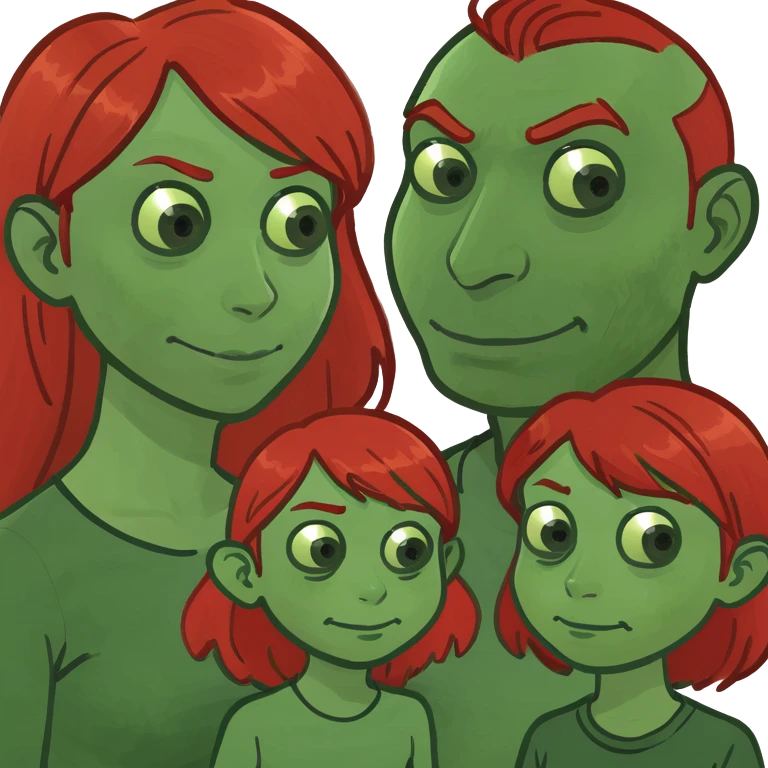 Family of four red hair with greens eyes emoji