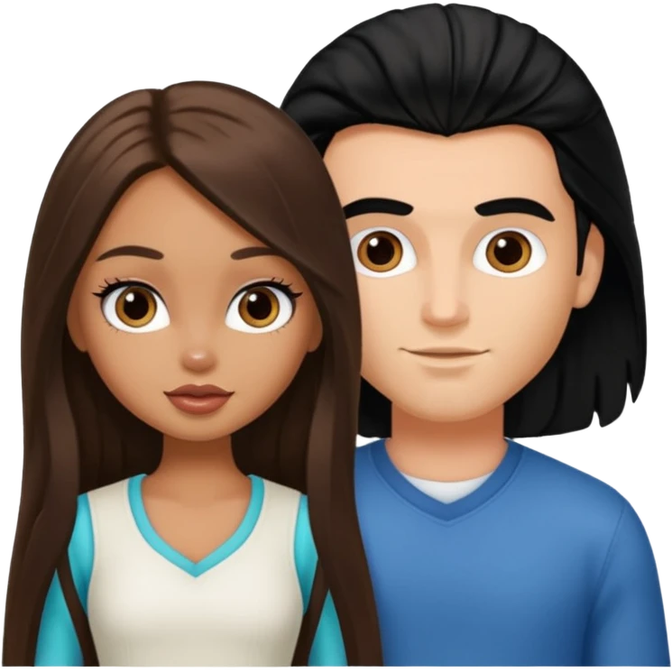 a pretty tan bratz girl with long brown hair and white bratz man with black hair emoji