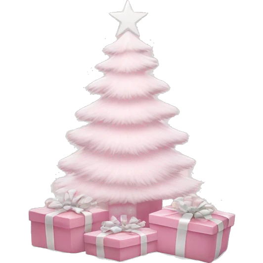 Light pink Christmas gifts under a white Christmas tree  emoji